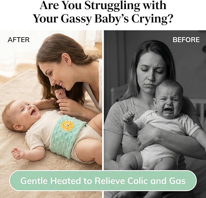 Colic and Gas Relief for Newborns and Infants, Flaxseed Heated Tummy Wrap, Microwaveable Baby Swaddling Belt with Warmth, Natural Relief for Upset Stomach in Babies and Toddlers(Green)
