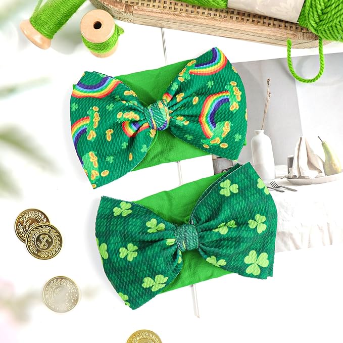St Patricks Day Baby Hair Bows Green Headband Baby Girl Hair Accessories St. Patrick Green Bow Shamrock Headband Rainbow Big Bows Infant Newborn