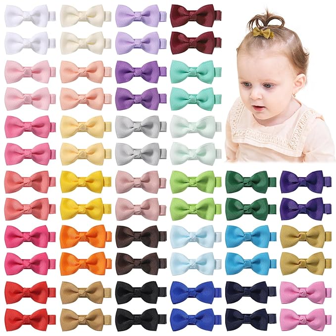 YHXX YLEN 60 PCS Hair Accessories - 2 Inch Fully Lined Non-Slip Bows for Babies, Toddlers and Newborns (30 Color Pairs)