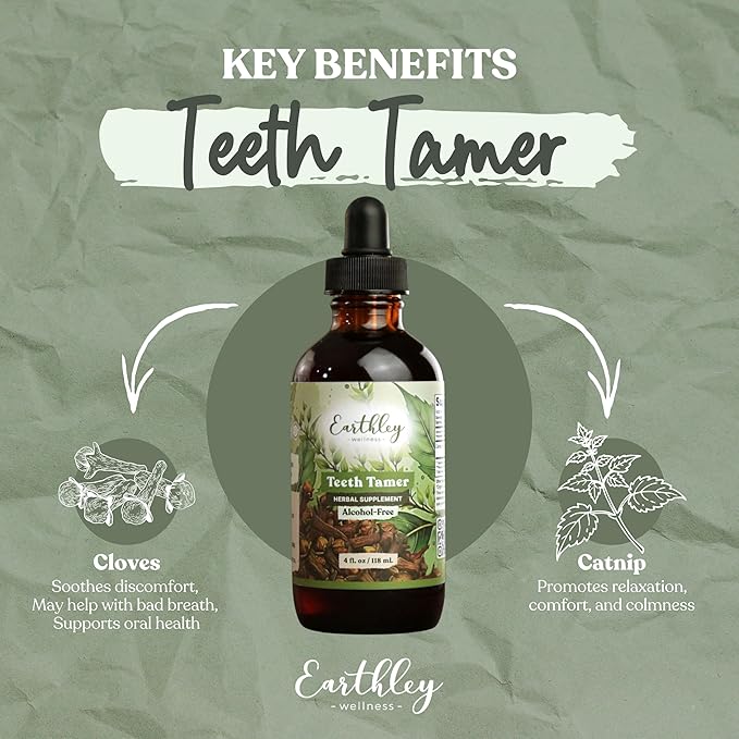 Earthley Wellness Teeth Tamer, Teething Relief for Babies & Kids, Organic Herbal Formula, Soothes Drooling, Gum Discomfort & Irritability, Sugar-Free, 3+ Month Supply (1.69 oz Glass, 500 doses)