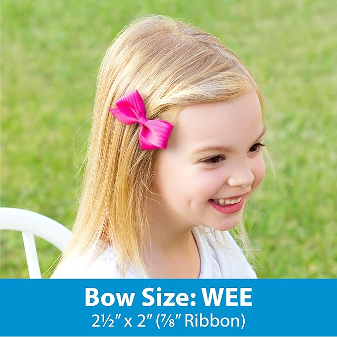 Wee Ones Girls' Classic Grosgrain Hair Bows with Plain Wrap Center, No-Slip Hair Clip, Handmade, Navy, Wee