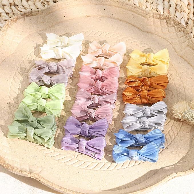 OAOLEER 2inch Baby Hair Clips, 24 Pieces/12 Pairs Fully Lined Baby Bows Hair Pins for Baby Girls Infants Toddlers 12 Colors in Pairs (Style C)