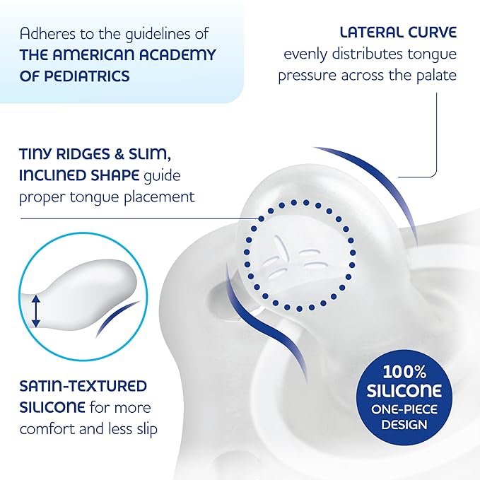 Chicco PhysioForma Mini Orthodontic Pacifier for Babies 0-2 Months, Ultra Light & Small, 100% Soft Silicone, Supports Breathing, One-Piece Design, Included Sterilizing Case, BPA Free, 2-Pack, Blue