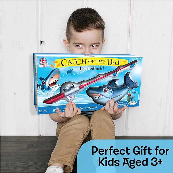 Small World Toys Magnetic Fishing Game, Catch of The Day Shark Fishing Toy for Kids Ages 3+, Includes Kids Fishing Pole and 1 Fish for Toddler Bath Toys, Water Fish Toys for Pools & Tubs