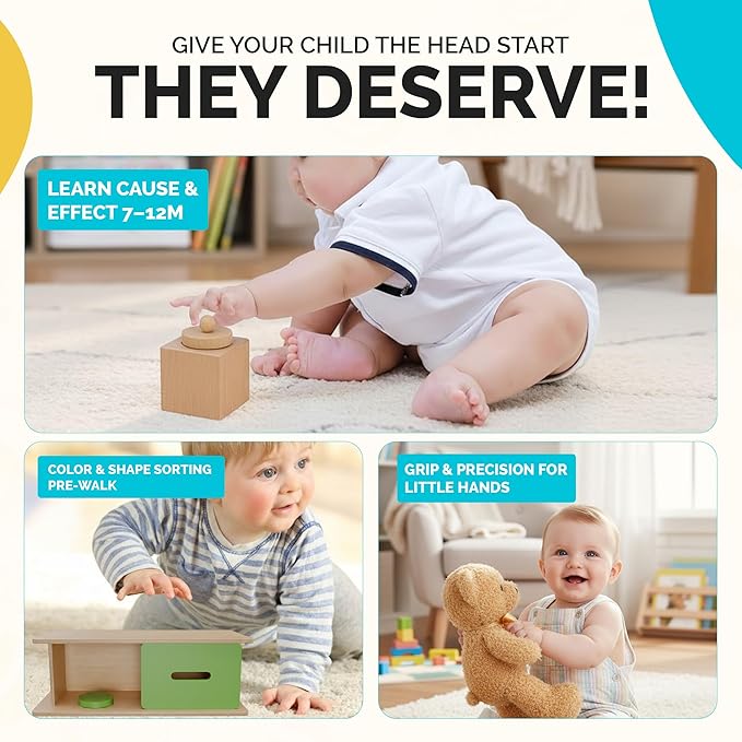 Montessori Baby Toys 10-12 Months, Montessori Toys for 1 Year Old, Baby Sensory Toys for 10-12 Month Infants - A Sliding Box, Puzzle, Switchboard, Pulling Carrots, Doll, Fruit Flash Cards