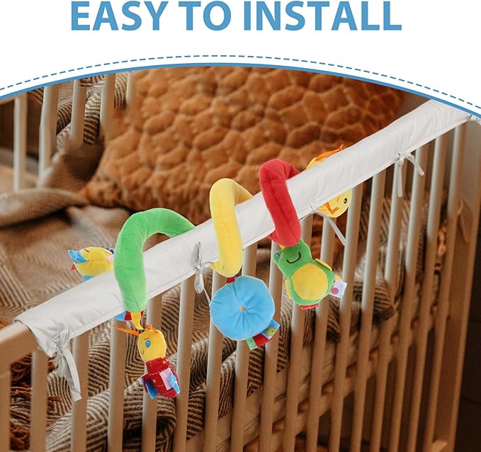 Baby Crib Hanging Rattles Toy, Infant Stroller Worm Crib Bed Around Rattle Bell, Cartoon Insect Spiral Hanging Sensory Toy for Infants Bed Stroller Car Seat Bar for Babies Boys and Girls