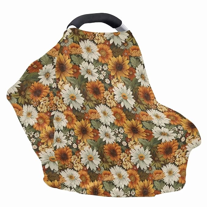 Forchrinse Sunflower Daisy Print Baby Car Seat Canopy for Boys Girls - Soft Nursing Breastfeeding Cover Baby Car Seat Cover for Shopping Cart/High Chair/Stroller Cover