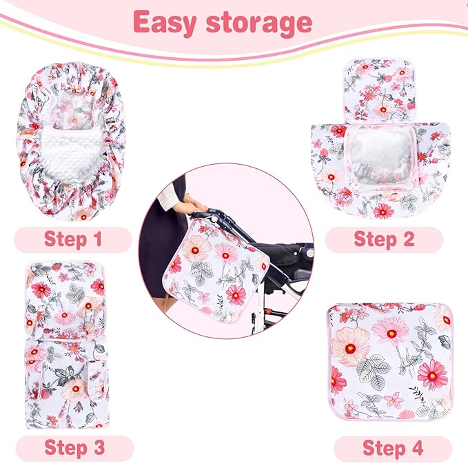 SMTTW Baby Car Seat Covers, Infant Car Canopy for Spring Summer Autumn Winter, Universal Fit, Snug Warm Breathable, Car Seat Canopy for Boys Girls (Pink Flower)