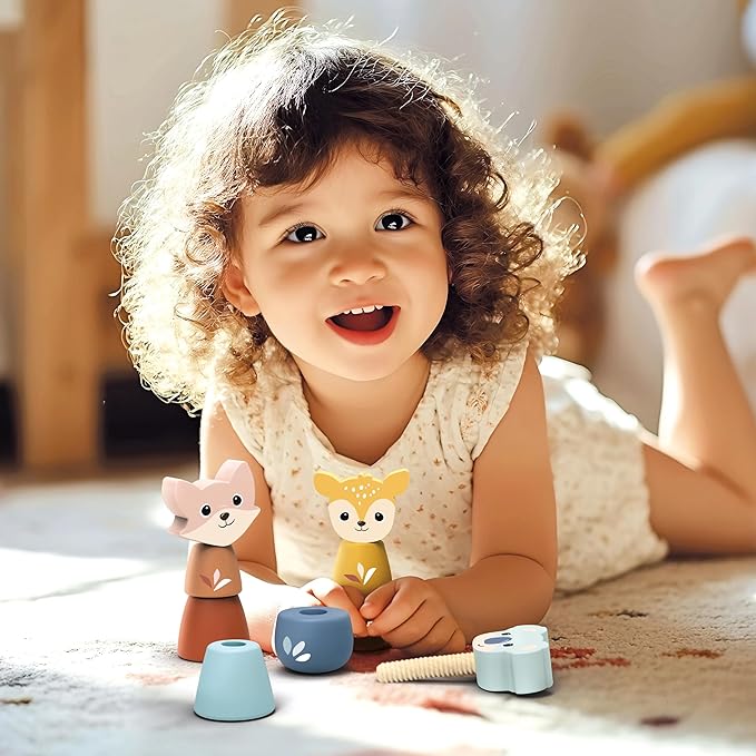 SPEEDY MONKEY Wooden Screw Toys for Toddlers 24m+ | Animal Nuts & Bolts Set for Kids | Fine Motor Skills, Hand-Eye Coordination, Twisting & Stacking Activity Toy | FSC Wood Preschool Learning Play