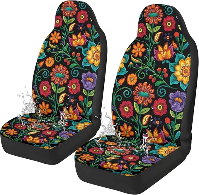 Wildflower Car Seat Covers Universal Front Car Seats Waterproof Anti-Slip Back Fabric Removable Automotive Accessories Suitable for Cars, SUV and Trucks