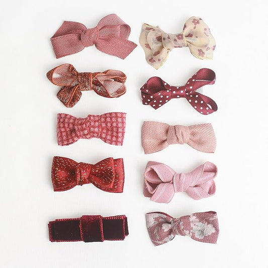 Baby Hair Clips Set, 10PCS Soft Fabric Hair Accessories for Toddlers, Mini Hair Bows for Daily Wear, School, Parties, Birthday Gifts (Red)