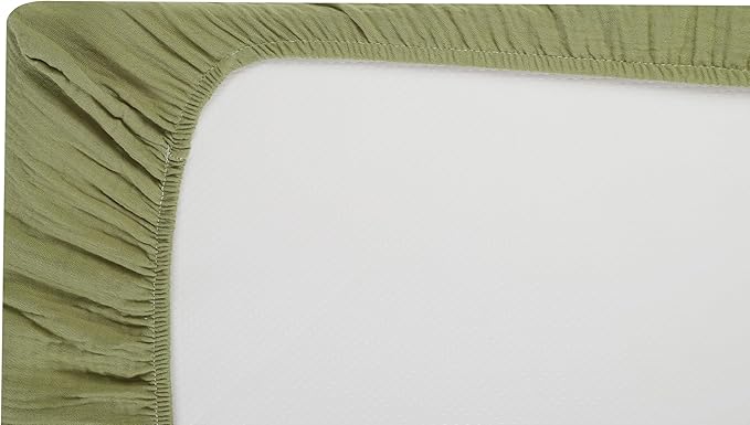 Onacosht Muslin Mini Crib Sheets, 39" x 27" Pack and Play Mattress Sheets Fitted for Pack N Play, Soft Cotton for Boys Girls, 2 Pack, Leaf and Yellowish Green