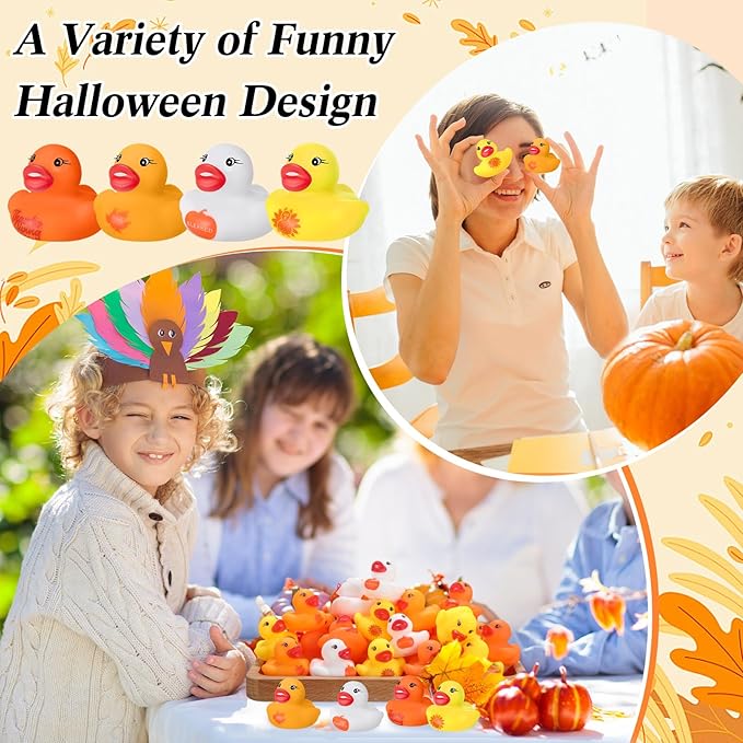 MiniInflat 200 Pcs Thanksgiving Day Rubber Ducks Assorted Rubber Duckies Bulk Mini Pool Toy Ducks Small Tiny Ducky for Thanksgiving Day Party Favors Classroom Exchange Gifts