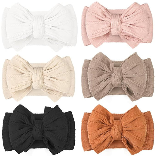 CÉLLOT 6 Pcs Baby Bows Headbands Nylon Hairbands Baby Girl Bows Hair Accessories for Newborn Infant Toddler Essentials (Earth Tone)