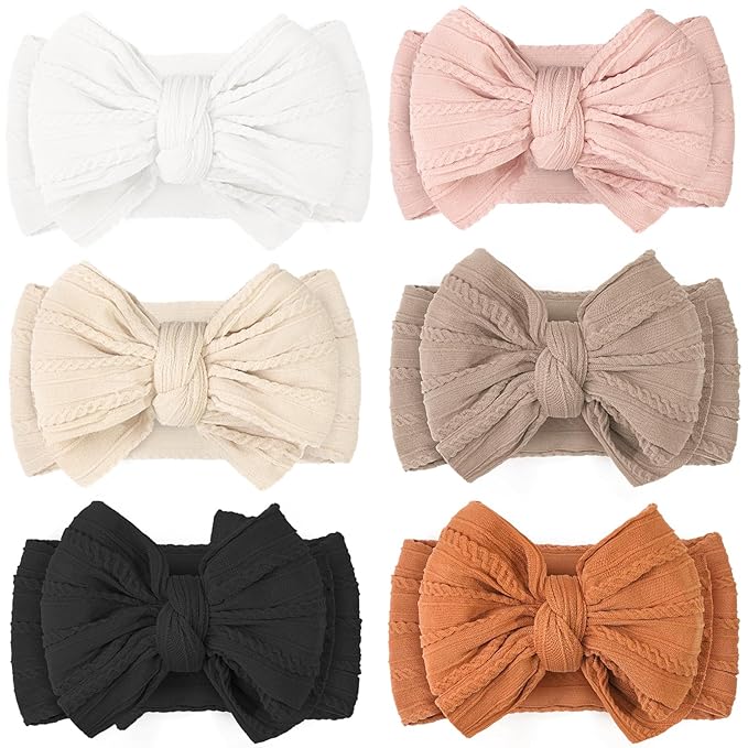 Yxiang 6 Colors Nylon Headbands with Bows, Handmade Hair Accessories for Newborn, Infant, Toddler, and Kids Girls