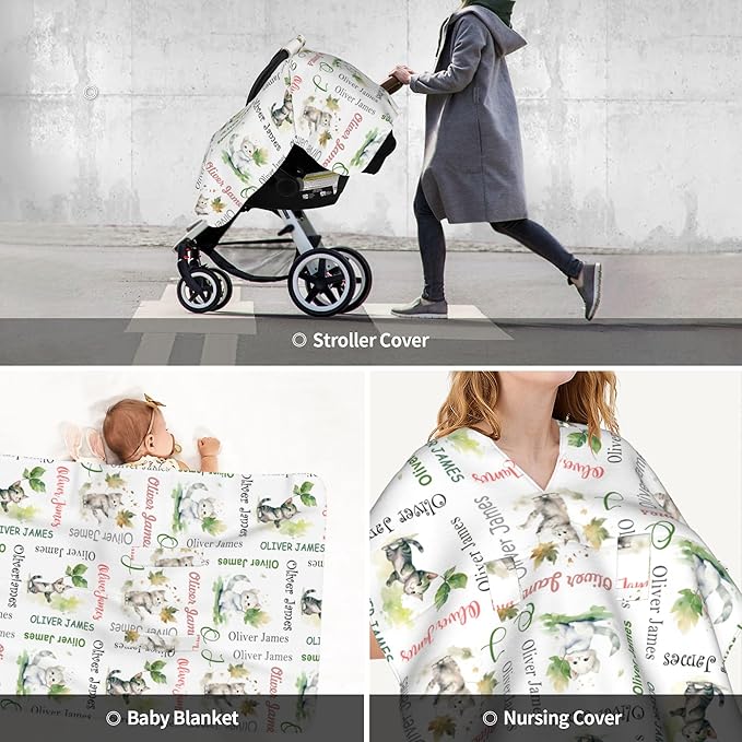 Custom Baby Car Seat Canopy Personalized Car Seat Covers with Name for Baby Boys Girls Customized Cat Nursing Breastfeeding Cover Infant Carseat Canopies Newborn Minky Baby Blanket