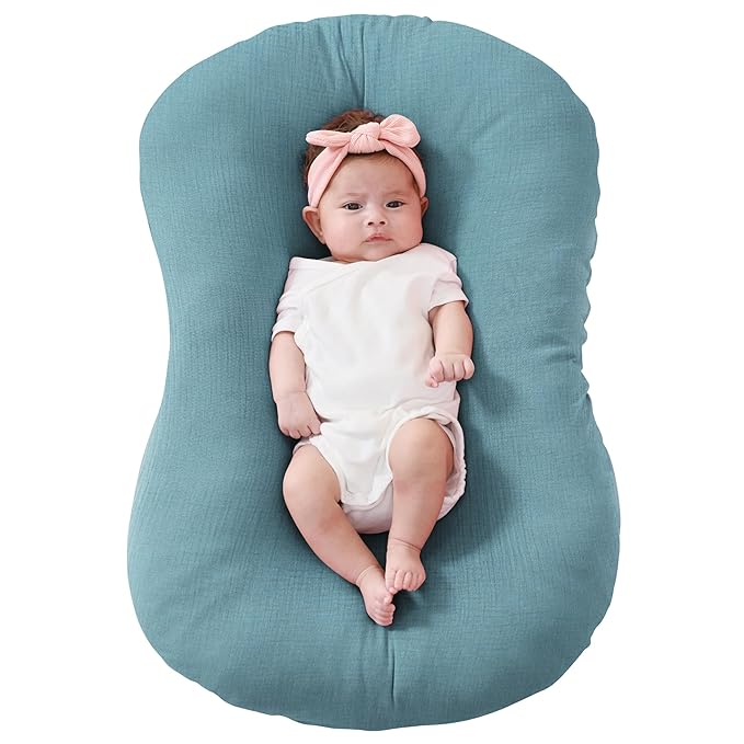 FUNUPUP Muslin Baby Lounger Cover Compatible with Snuggle Me Lounger, Infant Lounger Pillow Cover for Newborn, Removable Newborn Lounger Cover for Boys and Girls, Only Cover, Blue