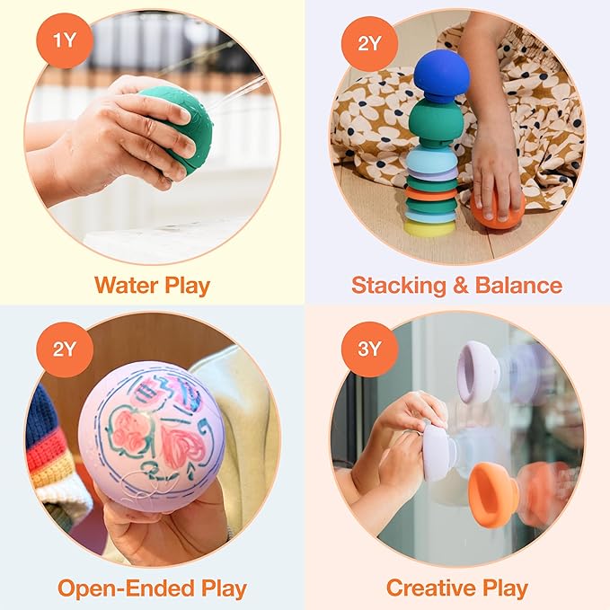 b is for Ball® Food Grade Silicone Sensory Baby & Toddler Ball | teether | squirty Bath Toy | Stacking Toy | Montessori Toy | Dishwasher Safe | 6 Months+ | 2 Ball Set