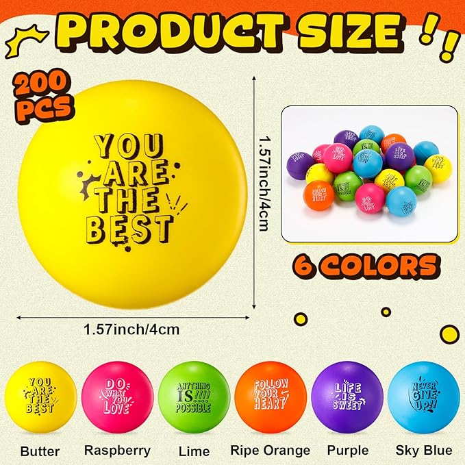 Leyndo 200 Pcs Stress Balls for Adults & Kids Bulk Motivational Quotes Stress Relief Colorful Foam Squeeze Balls Relief at Work/School/Home, Perfect Party Favors, Light