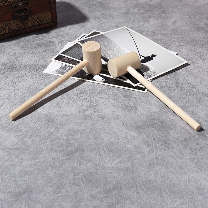 TDOCK 18 Pieces Mini Wooden Hammers Gavel Toy for Kids, Natural Wood Crab Lobster Seafood Mallets