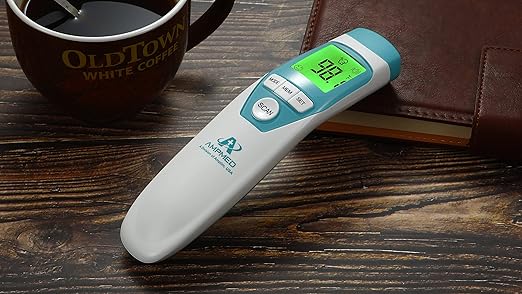 Amplim 2-Pack Hospital & Medical Grade Non Contact Digital Infrared Forehead Thermometer for Babies, Kids, and Adults.