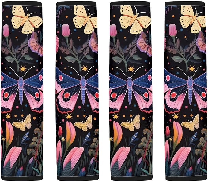 Butterfly Car Seat Belt Pads Black Seat Belt Pads for Adults Seat Belt Cushion Universal Seatbelt Covers 4 Pieces Auto Seat Strap Pads