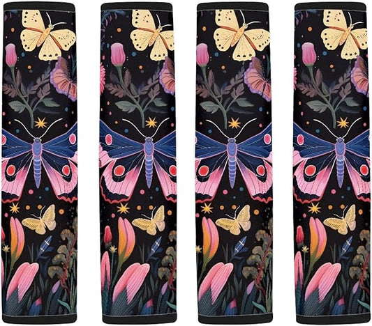 Butterfly Car Seat Belt Pads Black Seat Belt Pads for Adults Seat Belt Cushion Universal Seatbelt Covers 4 Pieces Auto Seat Strap Pads