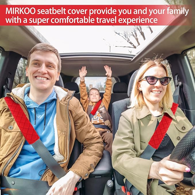 MIRKOO Car Seat Belt Cover Pad, 2-Pack Soft Car Safety Seat Belt Strap Shoulder Pad for Adults and Children, Suitable for Car Seat Belt, Backpack, Shoulder Bag, Laptop Computer Bag