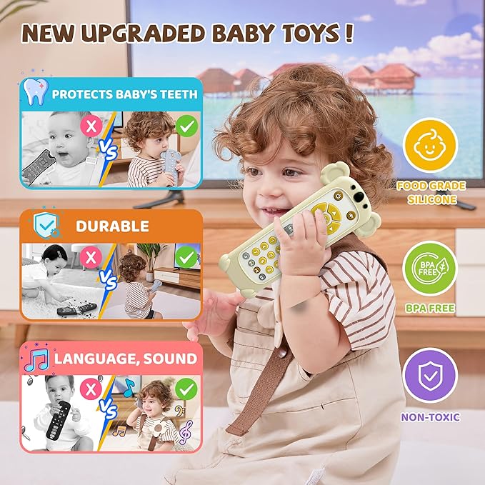 KIRALUMI Baby Remote Control Toy with Koala Silicone Cover - Educational Musical Baby Toddler Toys with Realistic Play, Lights, and Sounds - 6, 9, 12, 18 Month Boys Girls Toys Gift.