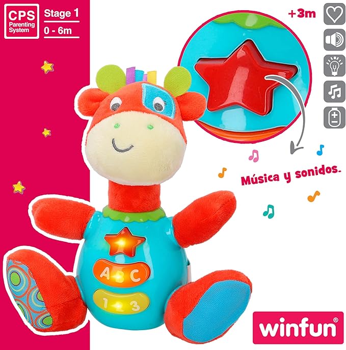 winfun 85177 Jirafa with colorful lights, Spanish language, color/model sorted