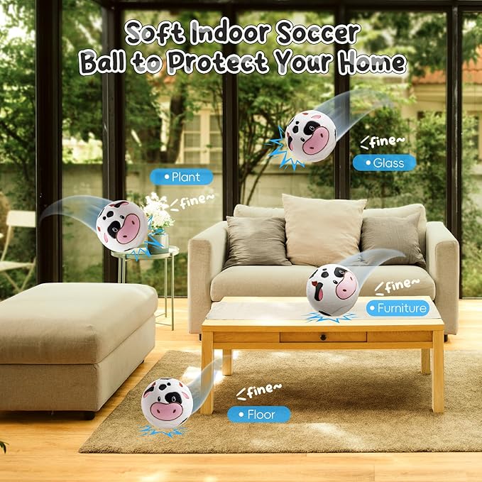 VangeBow Toddler Toy Soccer Goals for Backyard Indoor with Soft Plush Cow Ball, Mini Soccer Nets and Ball Set for Kids(Pump Include)