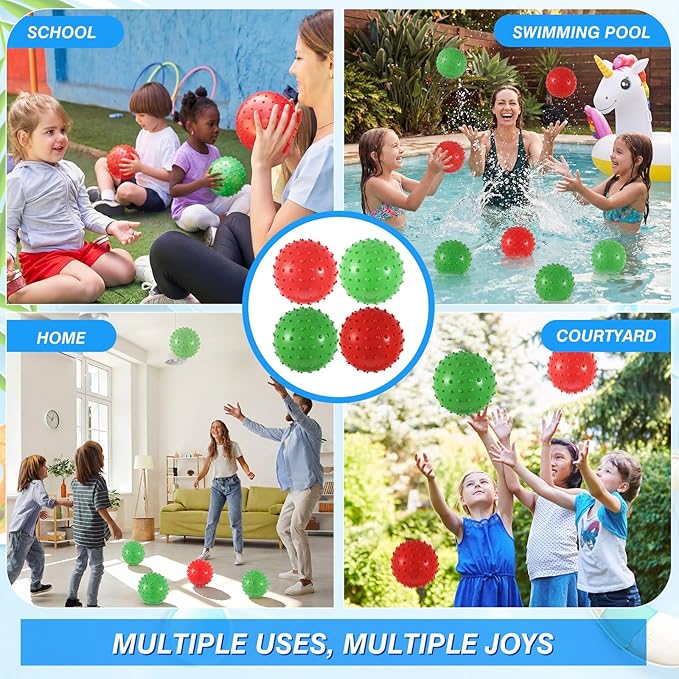 Junkin 100 Pack Knobby Balls Bulk 5.5" Soft Bouncy Ball Bulk for Toddlers Sensory Toy with Air Pump Plastic Inflatable Spiky Massage Stress Fidget Toy for Playground School Party Play