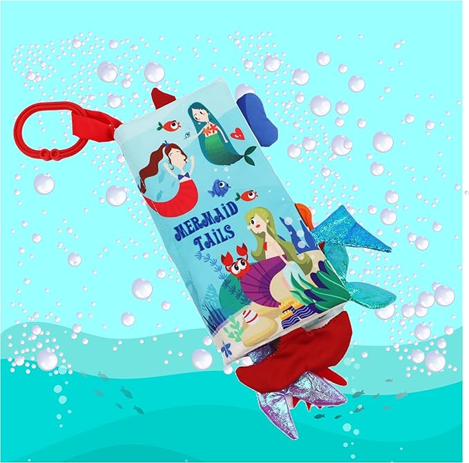 bebe mondo Fish Baby Books Toys 0-6-12-18 Months,Touch Feel Crinkle Soft Cloth Books for Babies Infant Newborn, Baby Girl Boy Shower Toys,Teething Teethers,Stroller Toy-Mermaid