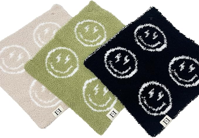L+L USA Smiley Face Baby Lovey Pacifier/Teether Holder 10"x10" - DreamSoft Plush Fluffy Cuddly Soothie Reversible Mini Comfort Blanket - Cute Newborn Gift Essential Babies Boys Girls (Tan/White)