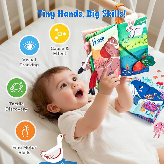 JoyCat 2-Pack Baby Cloth Books 0-6-12 Months - Farm & Ocean Infant Sensory Toys - Tummy Time Mirror & Montessori Developmental Learning -Easter Basket Stuffers Gift Set Girl Boy