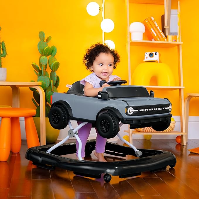 Bright Starts Ford Bronco 4-in-1 Blue Grey Baby Activity Center & Push Walker with Removable Interactive Steering Wheel -Toy, 6 Months and up