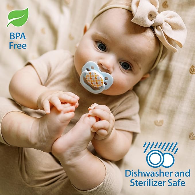 Dr. Brown's Advantage Baby Pacifier, Fully Symmetrical Soother with Soft Silicone Bulb, Glow-in-The-Dark Blue Sunrise-Blue Ocean, 0-6m, BPA-Free, 4-Pack