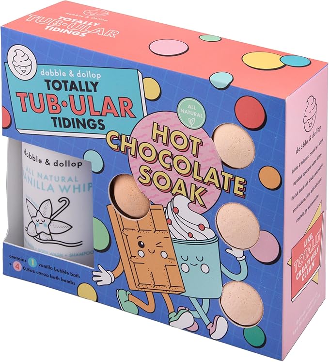 Dabble & Dollop Hot Chocolate Soak - Kids Bath Bomb & Bubble Bath Set – Cocoa Bath Bombs and Vanilla Whip 3-in-1 Shampoo, Body Wash & Bubble Bath (5-Piece Set)