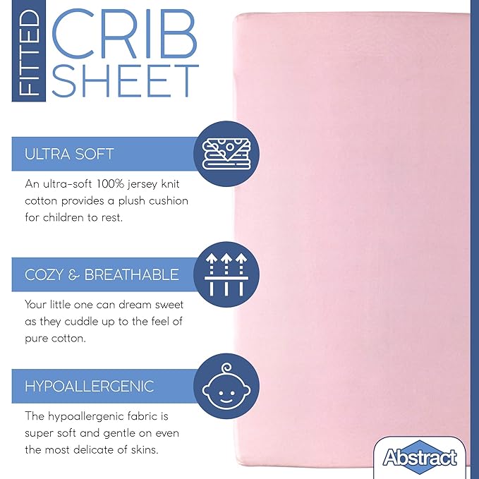 Pack n Play Fitted Sheet – Super Soft, 100% Natural Jersey Cotton – 27” x 39” – for Boys and Girls, Fits Pack n Play, Playard and Foldable Mattresses - Covered Elastic Hem – Solid Pink