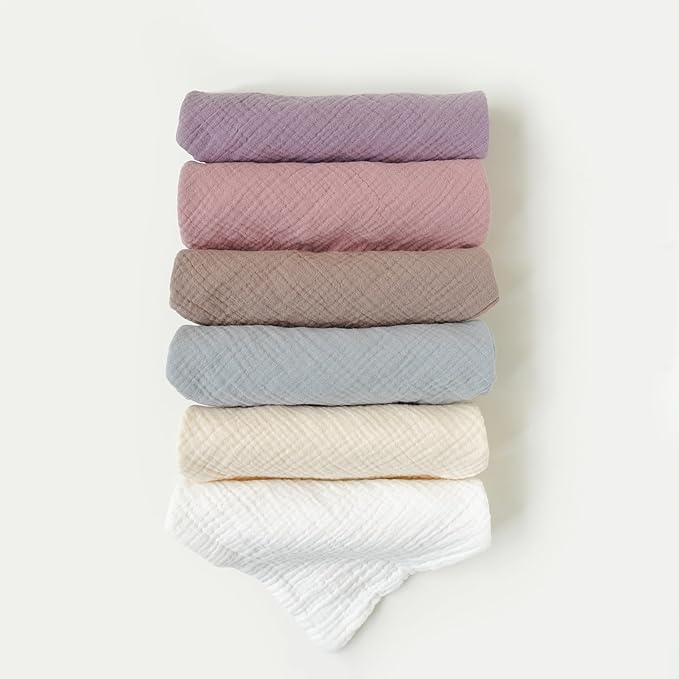 Konssy 6 Pack Baby Muslin Washcloths for Unisex 100% Cotton Wash Cloth Set for Baby Face Body Comfy and Soft for Newborn Infants Kids Girls and Boys