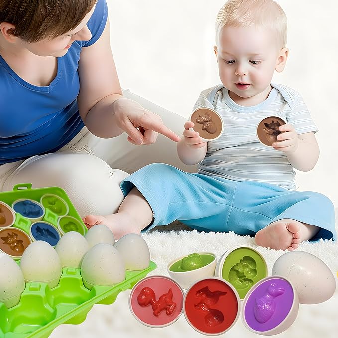 WEEJOYGAM Dinosaur Matching Eggs, Easter Eggs Toys for Toddlers 1-3, Dino Shape Sorter Fine Motor Skill Puzzle Educational Montessori Toys for 1 2 3 Year Old Preschool Baby Easter Basket Stuffers Gift