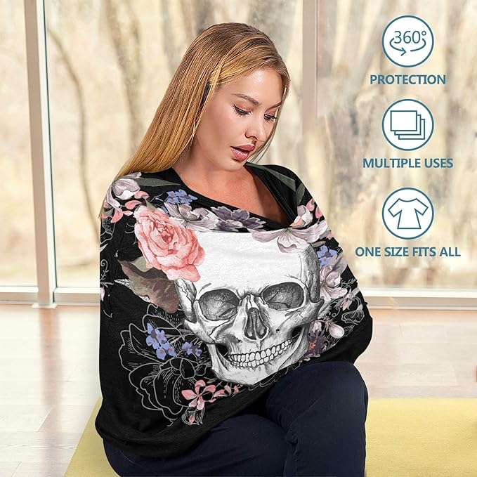 Vintage Day of The Dead Skull in Pink Floral Flower Stretchy Baby Car Seat Cover Infant Canopy Nursing Covers Breastfeeding Cover Breathable Windproof Winter Scarf for Boys Girls
