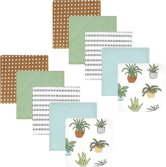 Hudson Baby Unisex Baby Flannel Cotton Washcloths, Plants 10 Pack, One Size