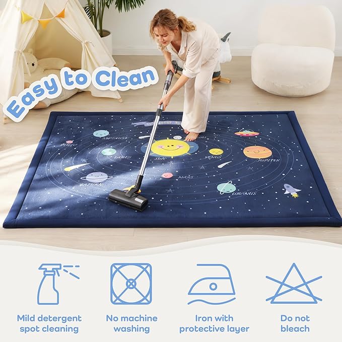 1.3" Thick Large Baby Floor Play Mat 79x118, Padded Memory Foam Play Mat, Non-Slip Plush Carpet Playmat for Nursery Playroom Classroom (Solar System)
