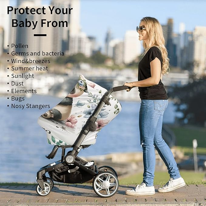 Personalized Panda Baby Car Seat Cover with Name,Multi-Use Canopy for Nursing, Strollers,Shopping Carts,Customized Breastfeeding Cover, Full Privacy,Infant Stroller Cover