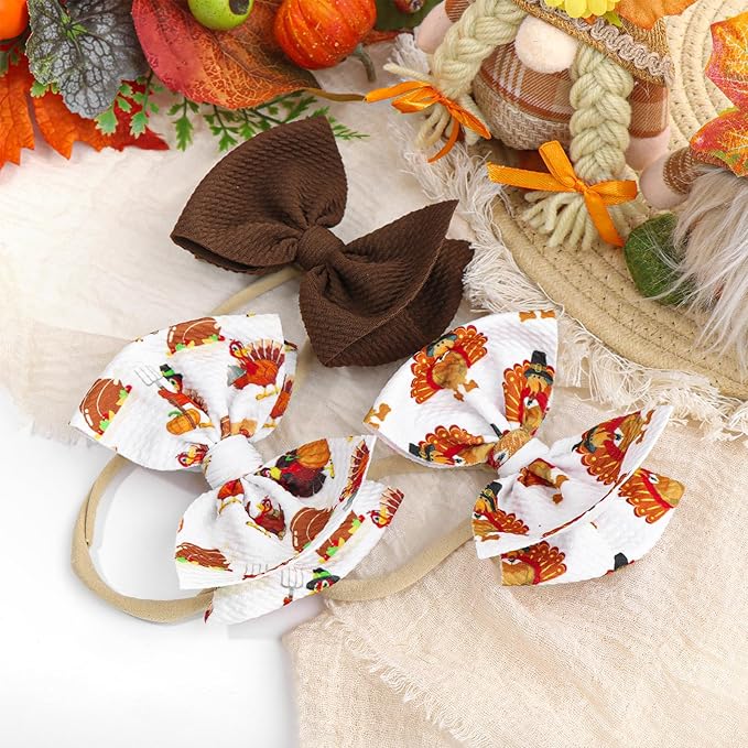 Thanksgiving Turkey Bows for Baby Girls Newborn Baby Bows Thanksgiving Headband Soft Hair Accessories Gift for Newborns Infants Toddlers Kids