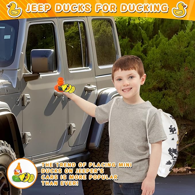 51 Pcs Jeep Ducks for Ducking,50 Rubber Ducks+1 Duck Bag+50 Tags Cards+50 Rubber Bands, Toddler Baby Party Favors