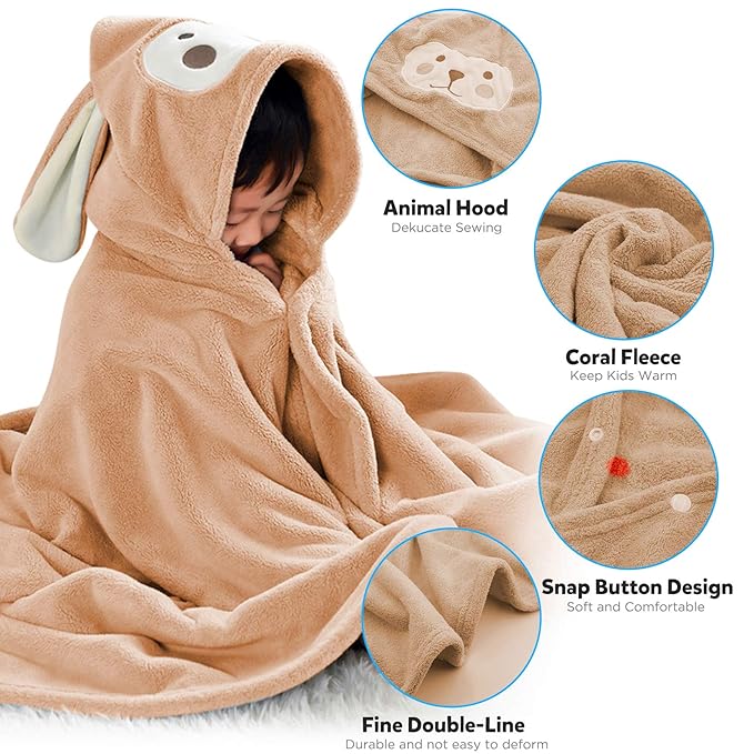 ROMASA Baby Bath Towel Hooded Ultra Soft Towel Highly Absorbent Bathrobe Blanket Toddlers Shower Gifts for Boys Girls-27.5" x 55" (Kaqi)