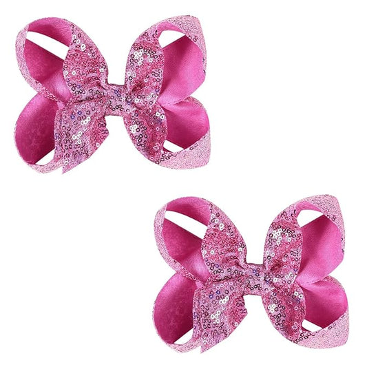 6 Inch Purple Sparkly Glitter Sequin Hair Bows for Girls Toddlers Kids Children Teenage (2PCS)