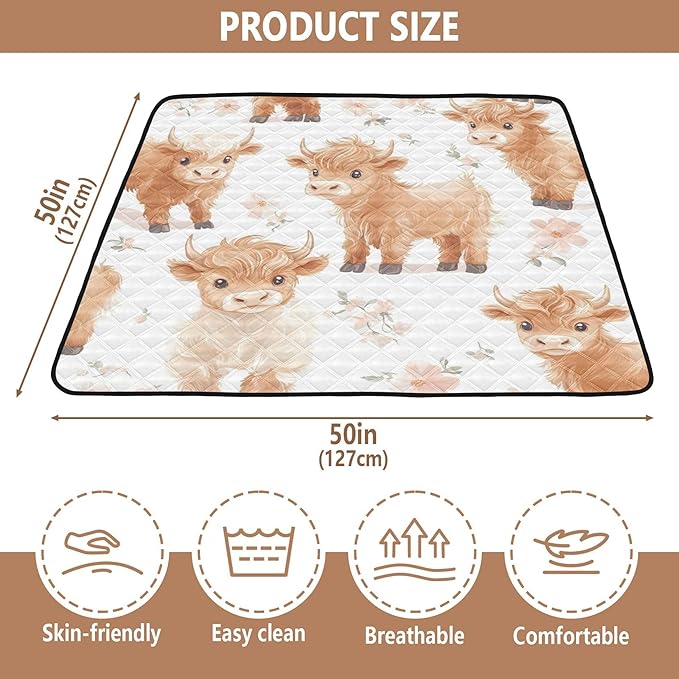 Highland Cows Cute Baby Playmat Washable Playroom Crawling Mat Non-Slip Play Mats for Floor 50x50 Mat